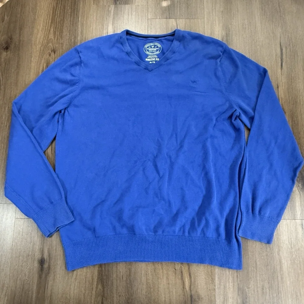 American Eagle Men's Athletic Fit V-Neck Sweater Blue XL Long Sleeve Pullover